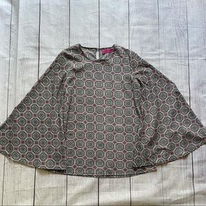 boohoo Black Geometric Print Bell Sleeve Blouse